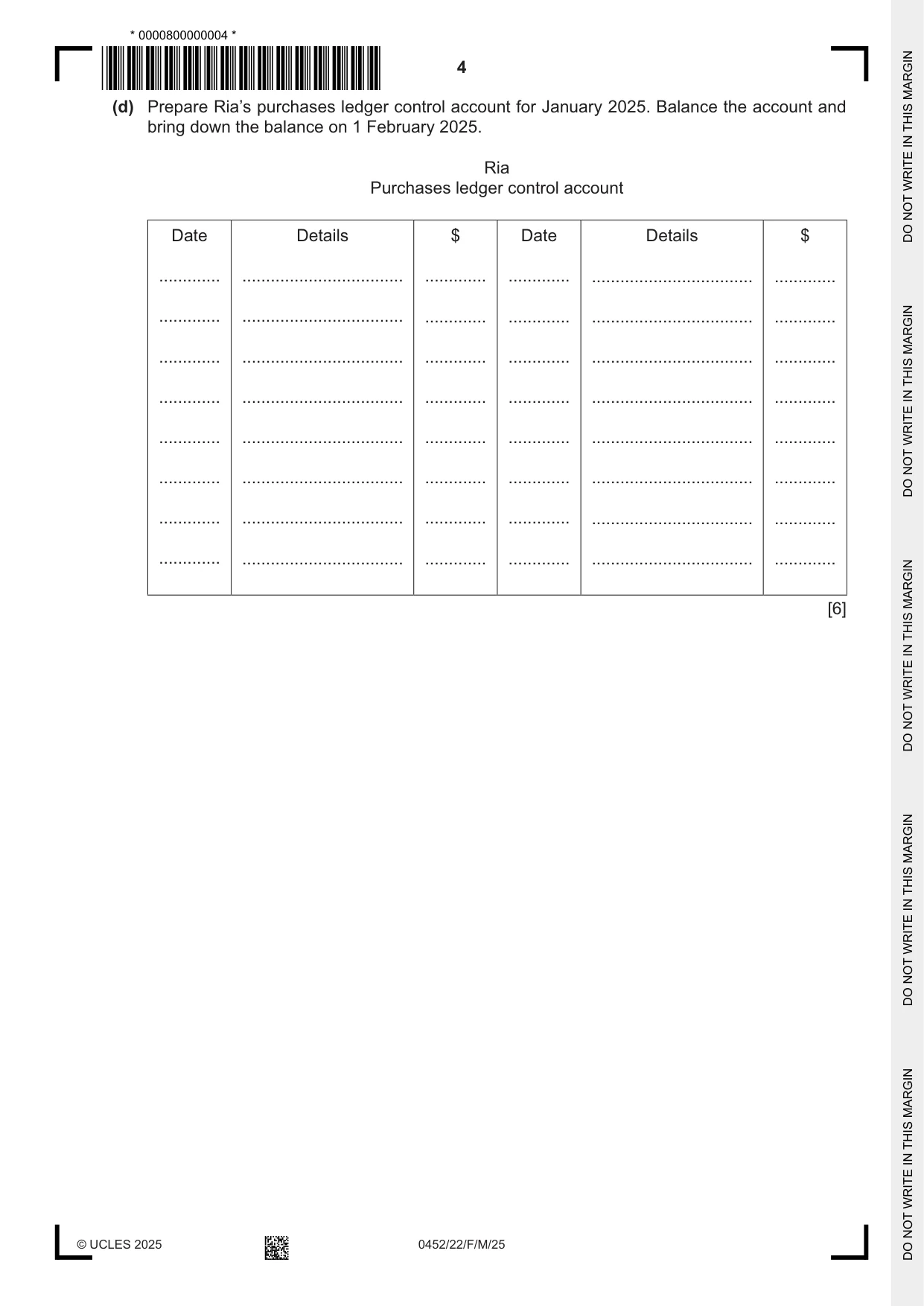 Cambridge IGCSE Accounting 0452 2025 Feb/March Paper 2 · Variant 2 question paper, page 4 of 24