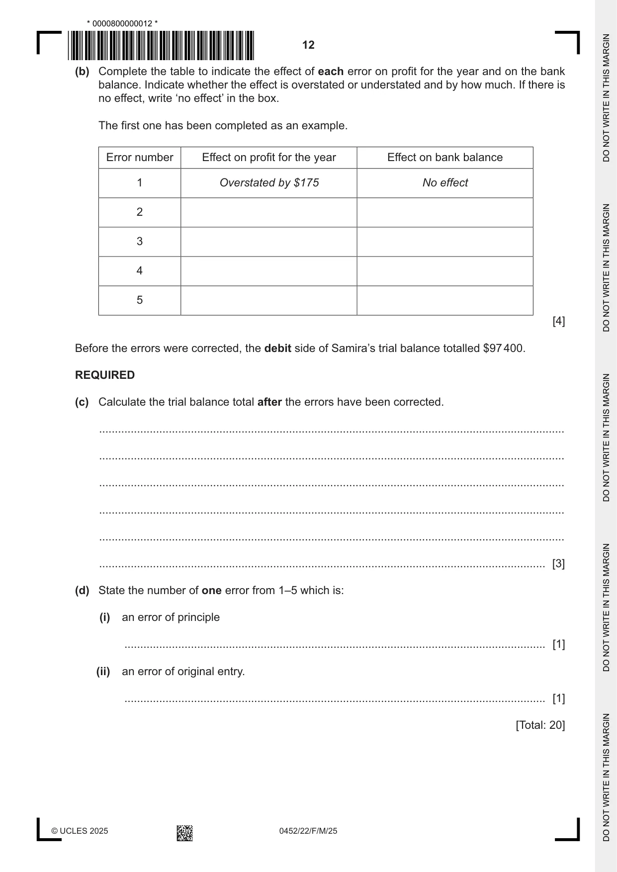 Cambridge IGCSE Accounting 0452 2025 Feb/March Paper 2 · Variant 2 question paper, page 12 of 24
