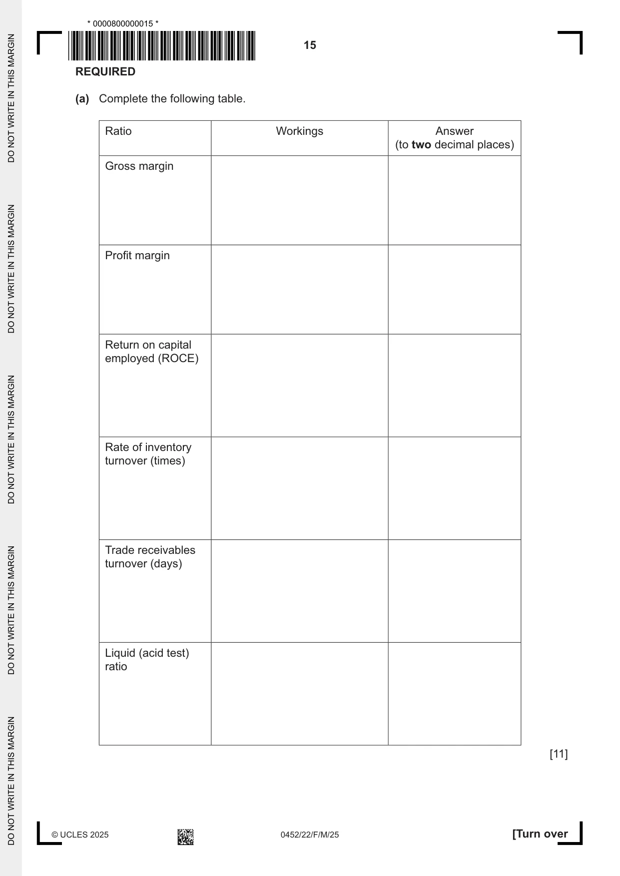 Cambridge IGCSE Accounting 0452 2025 Feb/March Paper 2 · Variant 2 question paper, page 15 of 24