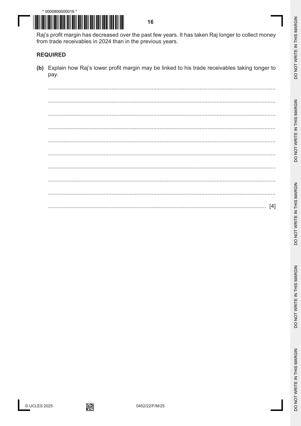 Cambridge IGCSE Accounting 0452 2025 Feb/March Paper 2 · Variant 2 question paper, page 16 of 24