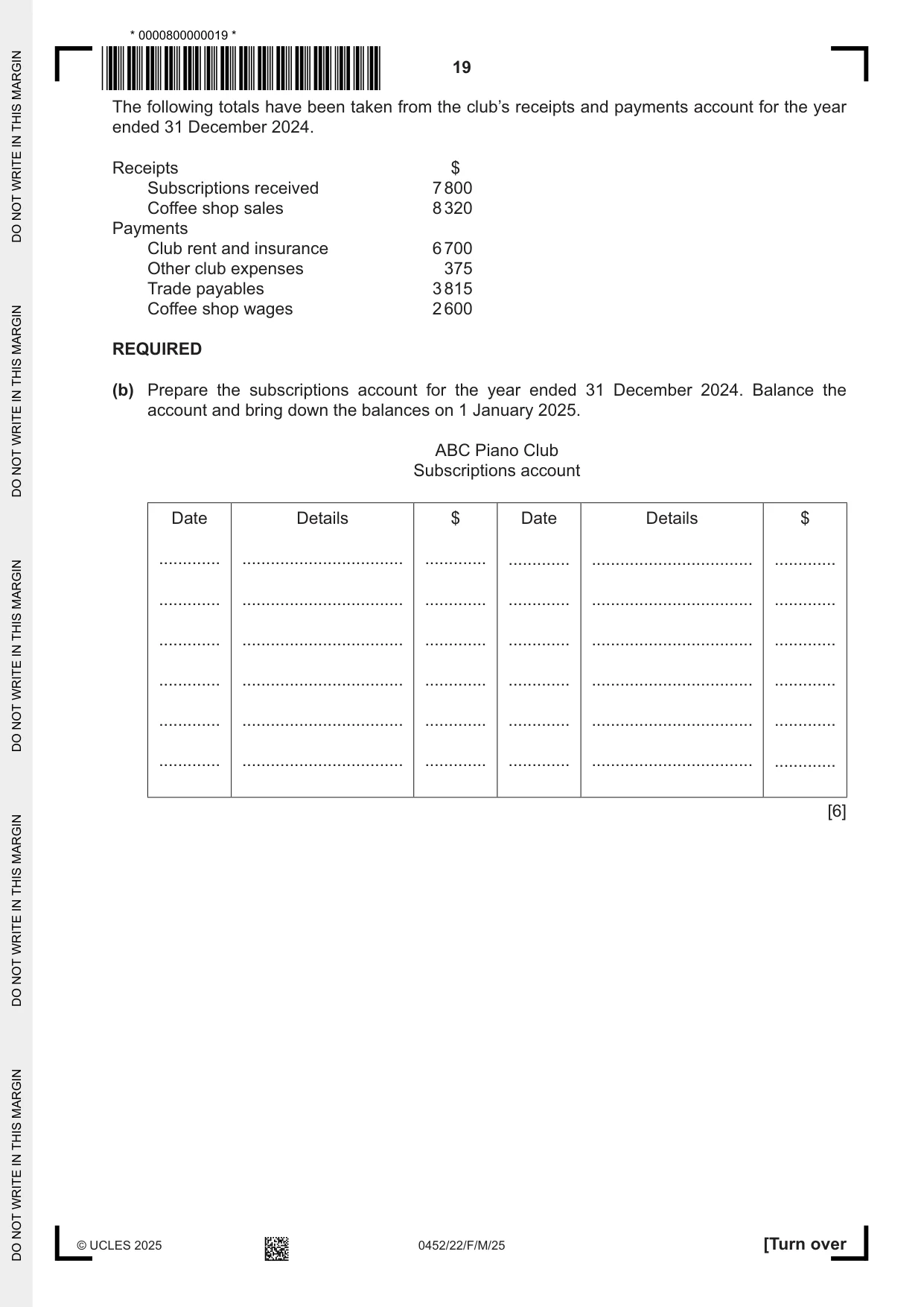Cambridge IGCSE Accounting 0452 2025 Feb/March Paper 2 · Variant 2 question paper, page 19 of 24