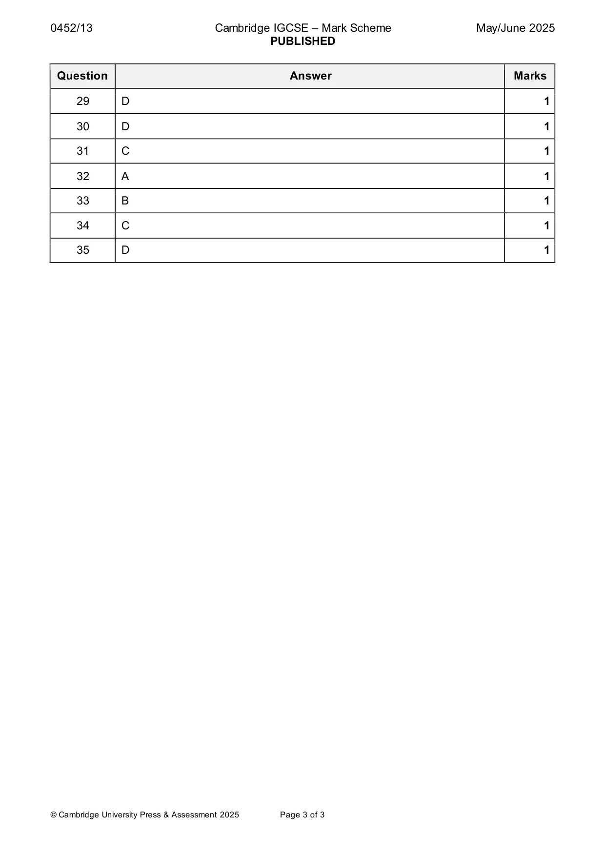 Mark scheme, page 3 of 3