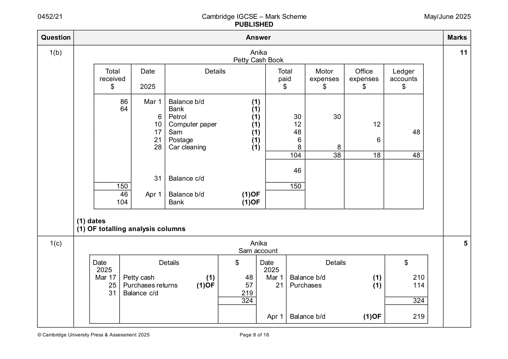 Mark scheme, page 8 of 18