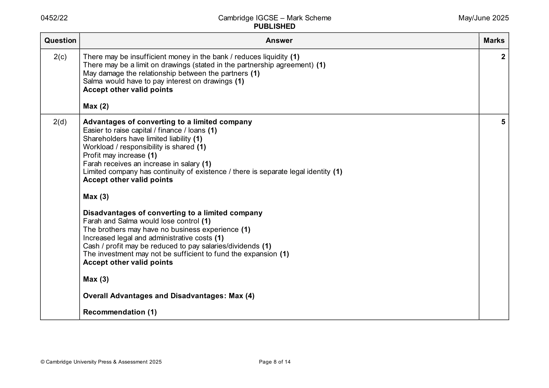 Mark scheme, page 8 of 14