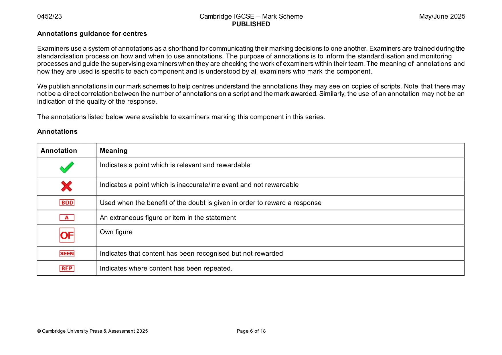 Mark scheme, page 6 of 18