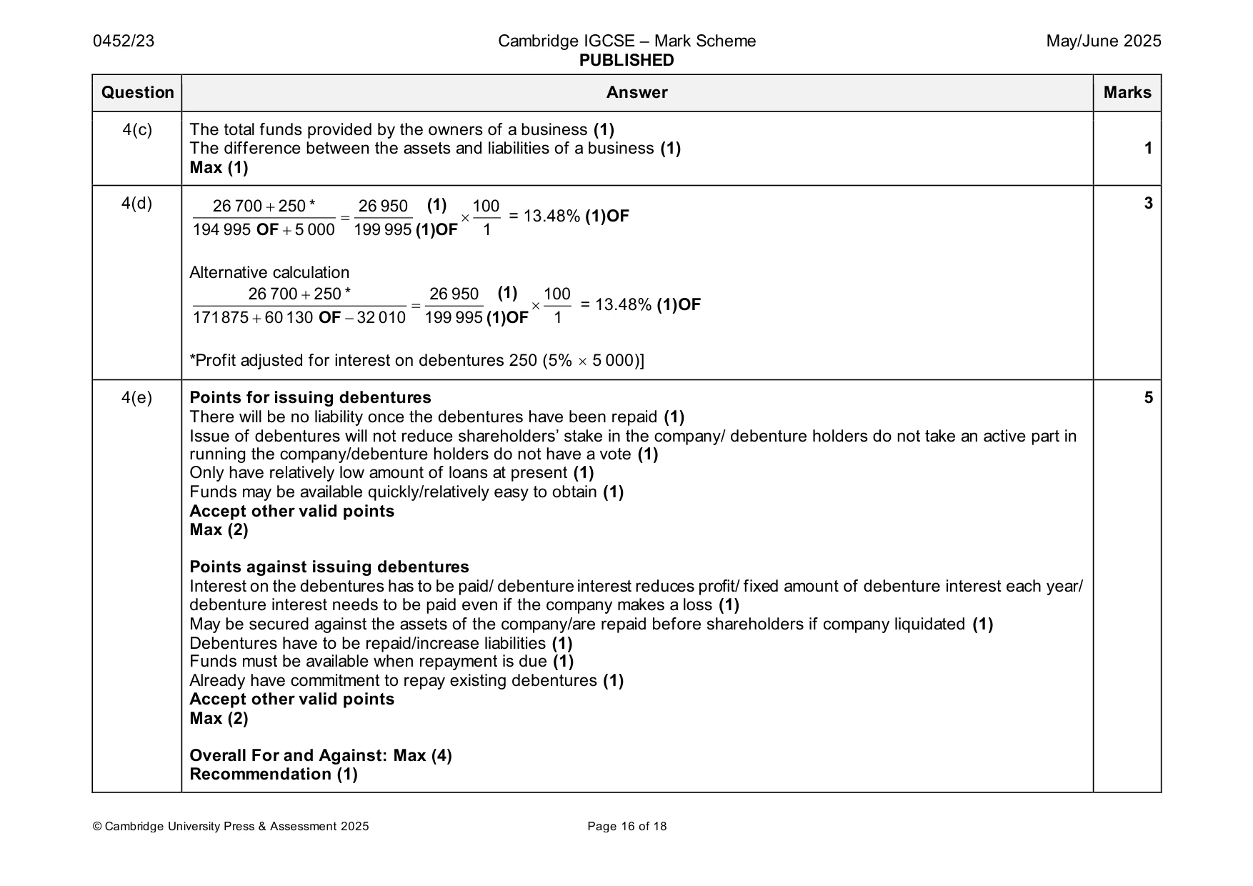 Mark scheme, page 16 of 18