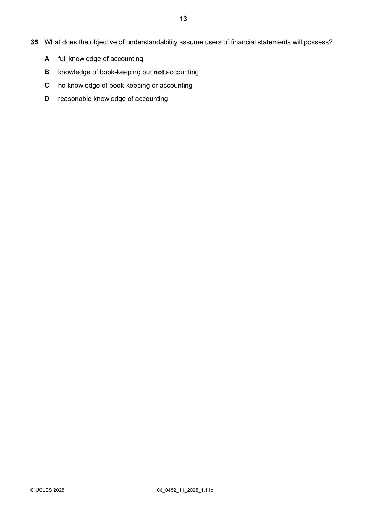 Cambridge IGCSE Accounting 0452 2025 May/June Paper 1 · Variant 1 question paper, page 13 of 16