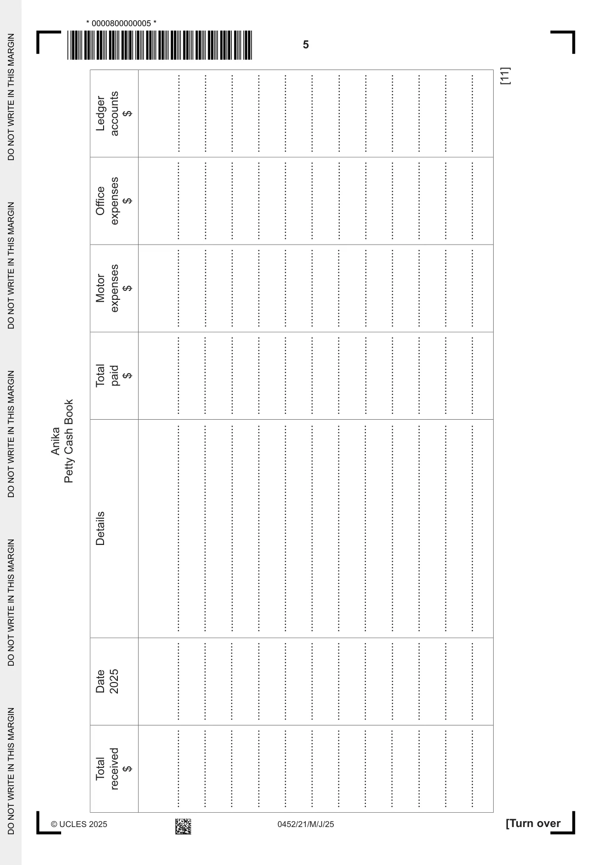 Cambridge IGCSE Accounting 0452 2025 May/June Paper 2 · Variant 1 question paper, page 5 of 20