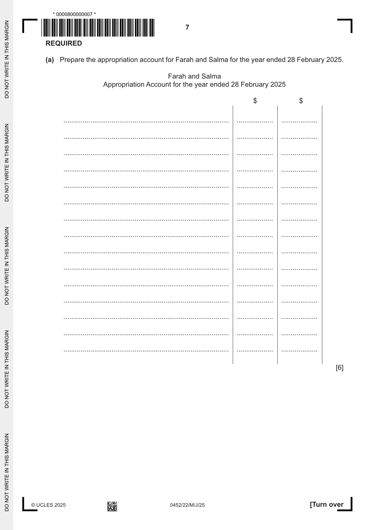 Cambridge IGCSE Accounting 0452 2025 May/June Paper 2 · Variant 2 question paper, page 7 of 20