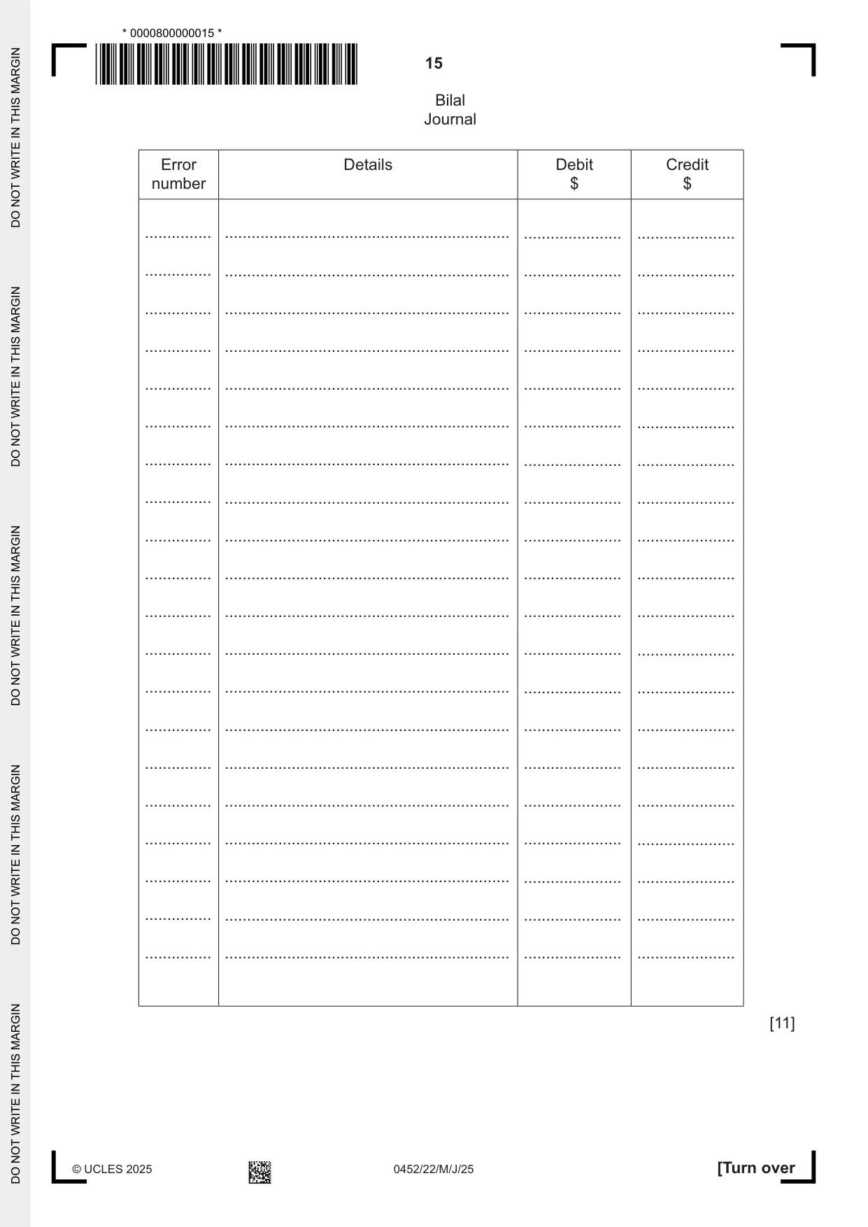 Cambridge IGCSE Accounting 0452 2025 May/June Paper 2 · Variant 2 question paper, page 15 of 20