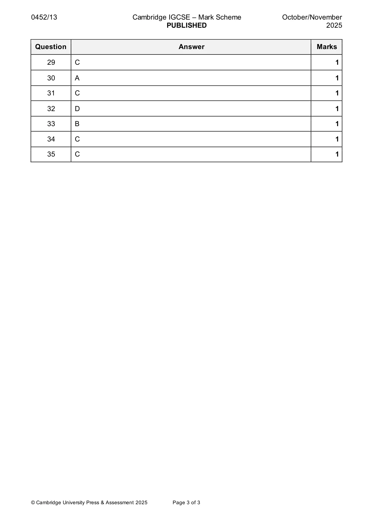 Mark scheme, page 3 of 3