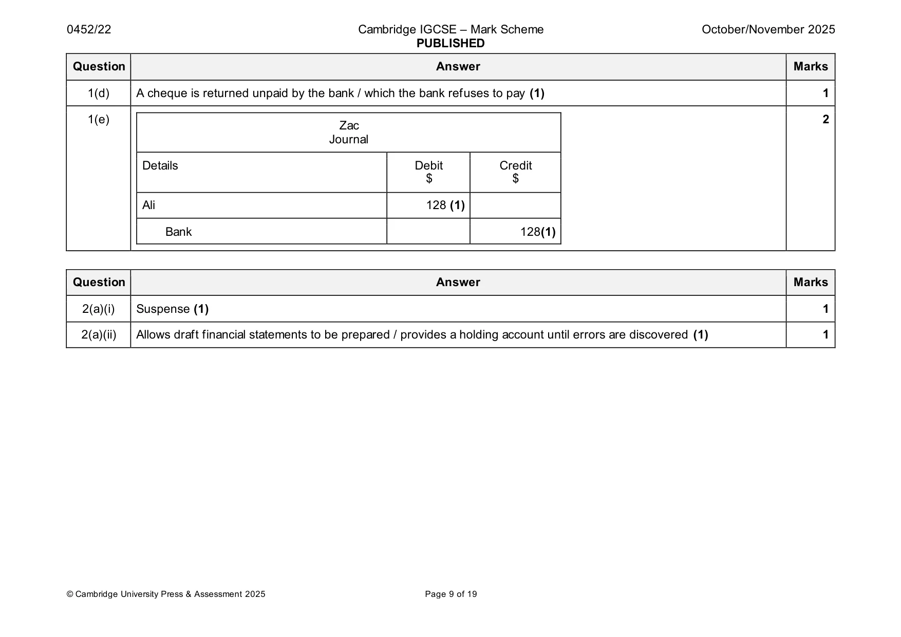 Mark scheme, page 9 of 19