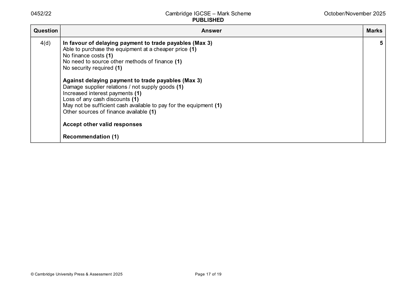 Mark scheme, page 17 of 19