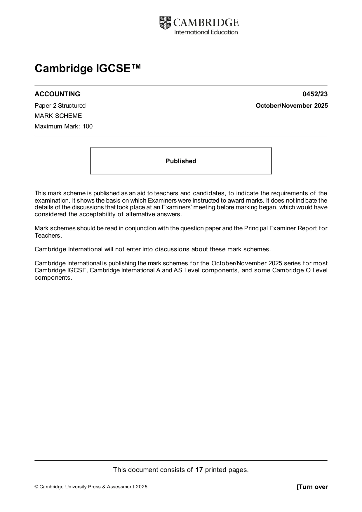 Mark scheme, page 1 of 17
