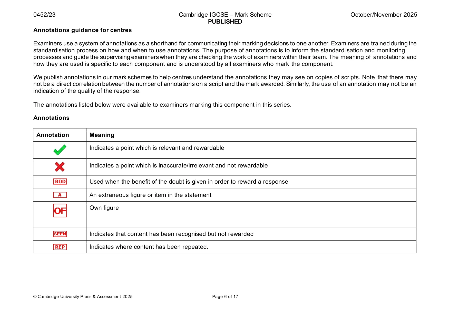 Mark scheme, page 6 of 17