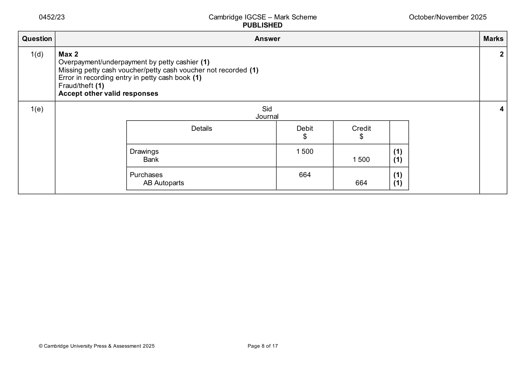 Mark scheme, page 8 of 17