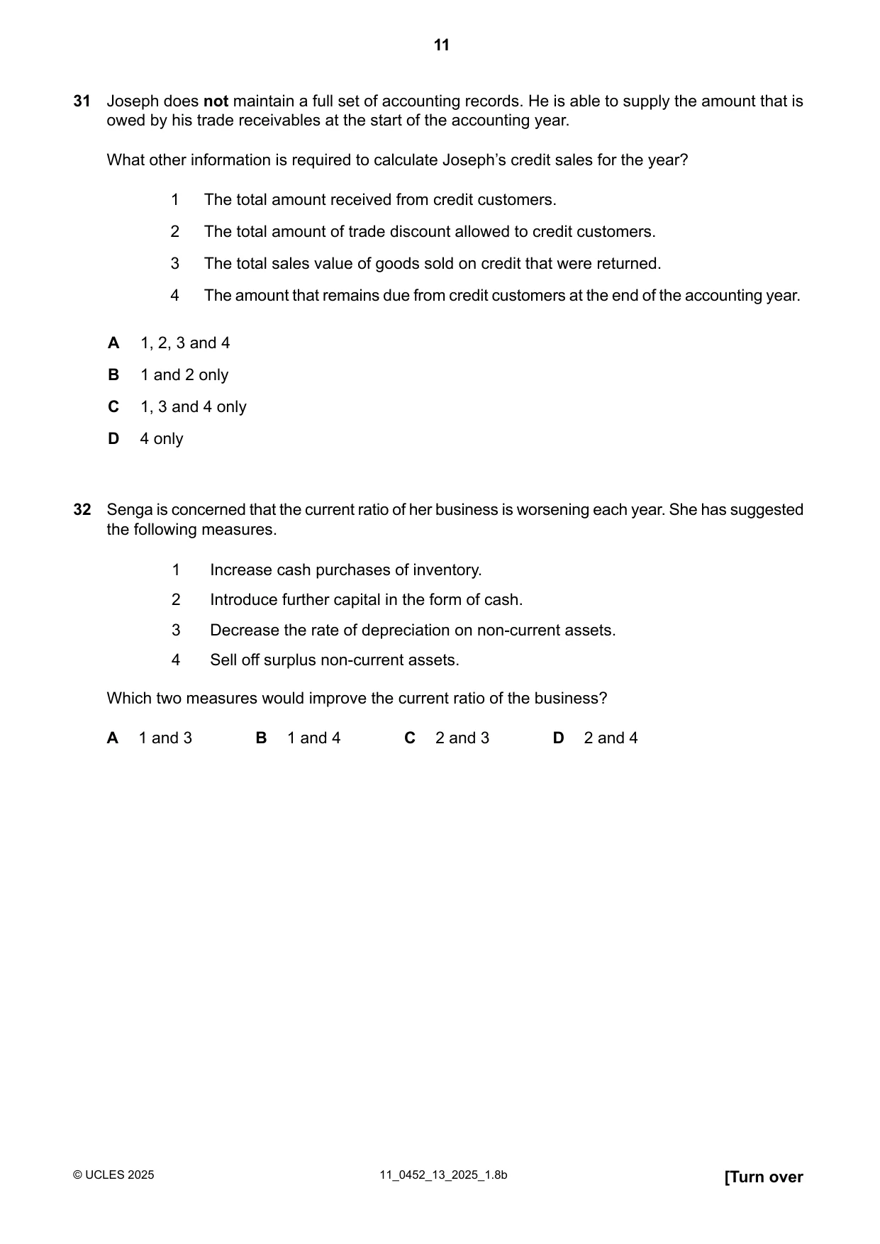Cambridge IGCSE Accounting 0452 2025 Oct/Nov Paper 1 · Variant 3 question paper, page 11 of 12