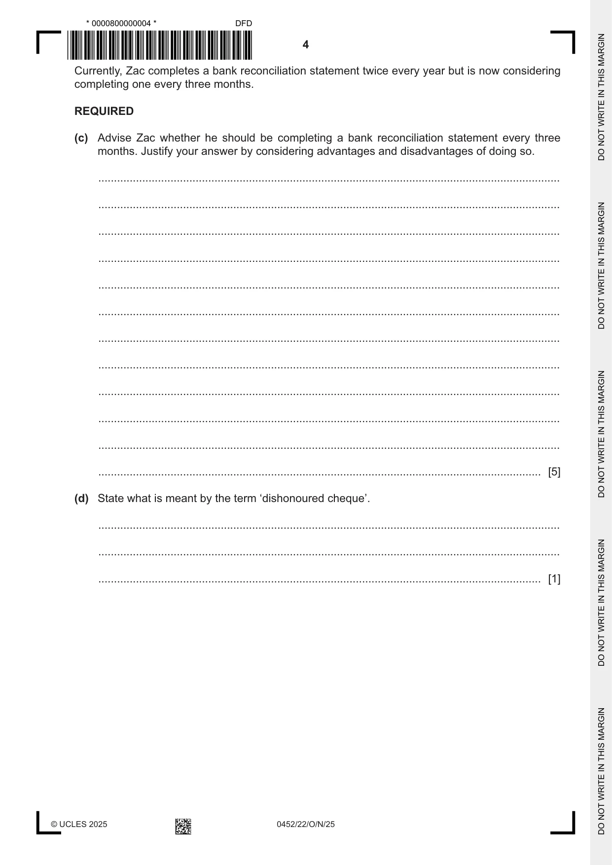 Cambridge IGCSE Accounting 0452 2025 Oct/Nov Paper 2 · Variant 2 question paper, page 4 of 20