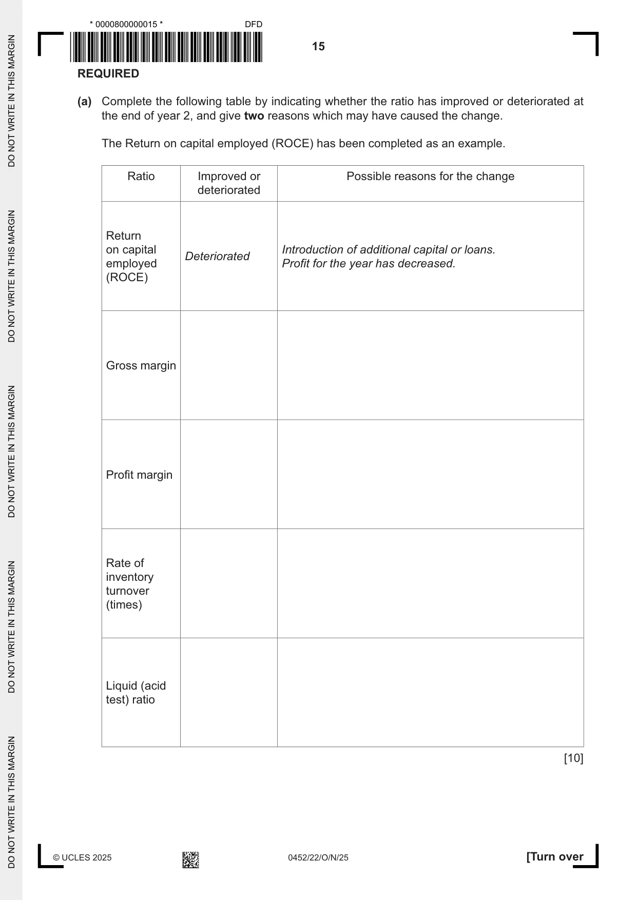 Cambridge IGCSE Accounting 0452 2025 Oct/Nov Paper 2 · Variant 2 question paper, page 15 of 20
