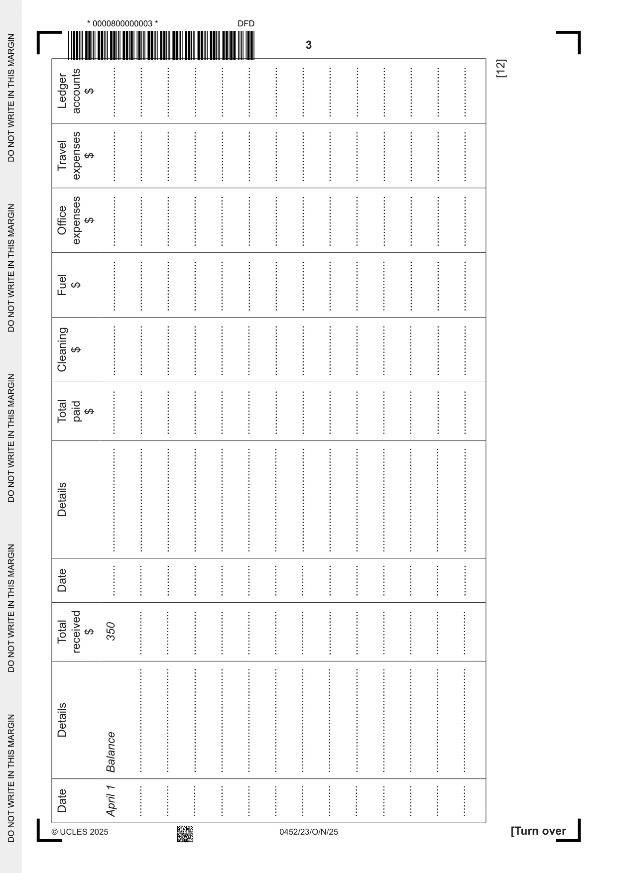 Cambridge IGCSE Accounting 0452 2025 Oct/Nov Paper 2 · Variant 3 question paper, page 3 of 20