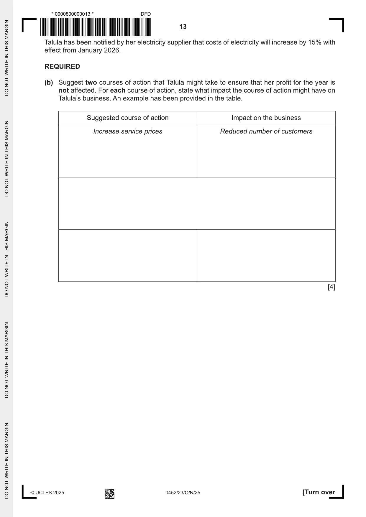 Cambridge IGCSE Accounting 0452 2025 Oct/Nov Paper 2 · Variant 3 question paper, page 13 of 20