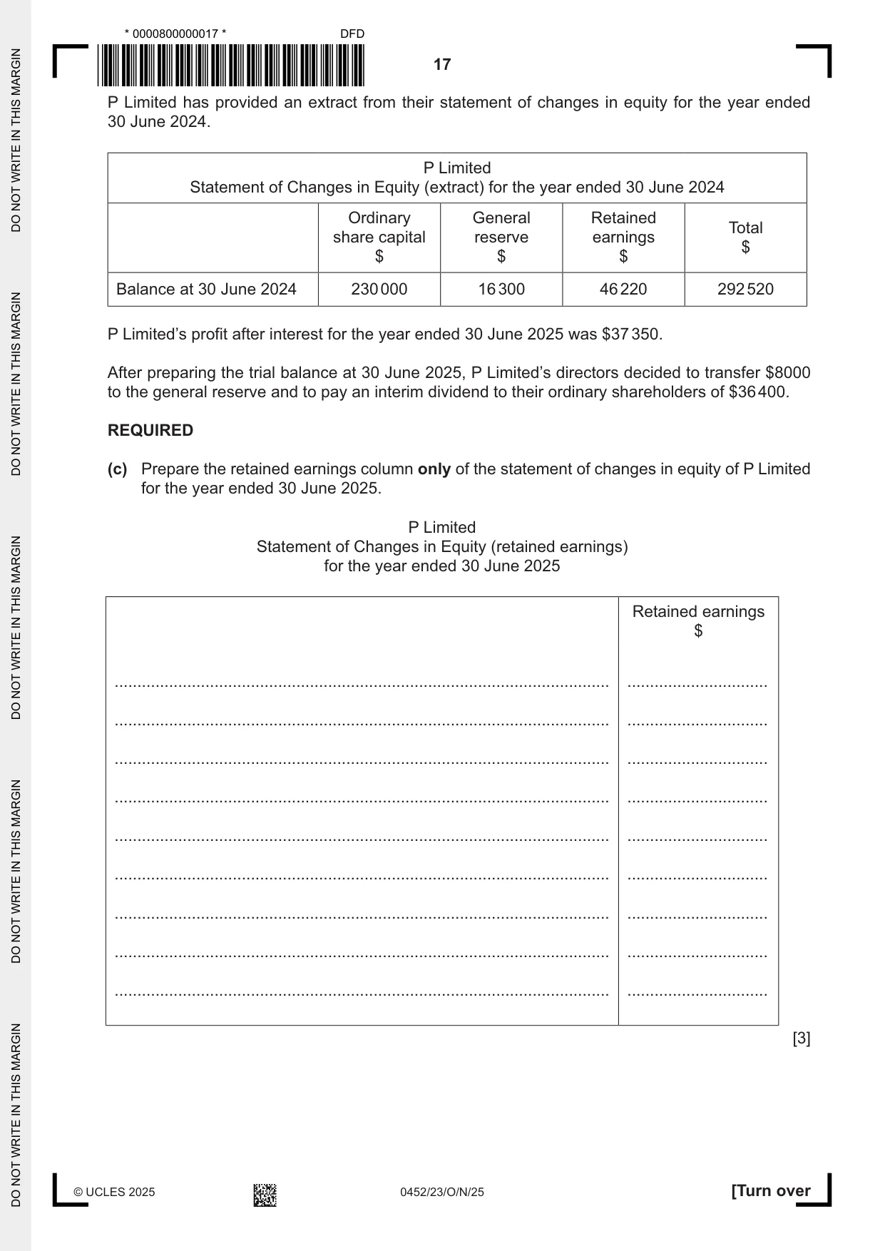 Cambridge IGCSE Accounting 0452 2025 Oct/Nov Paper 2 · Variant 3 question paper, page 17 of 20