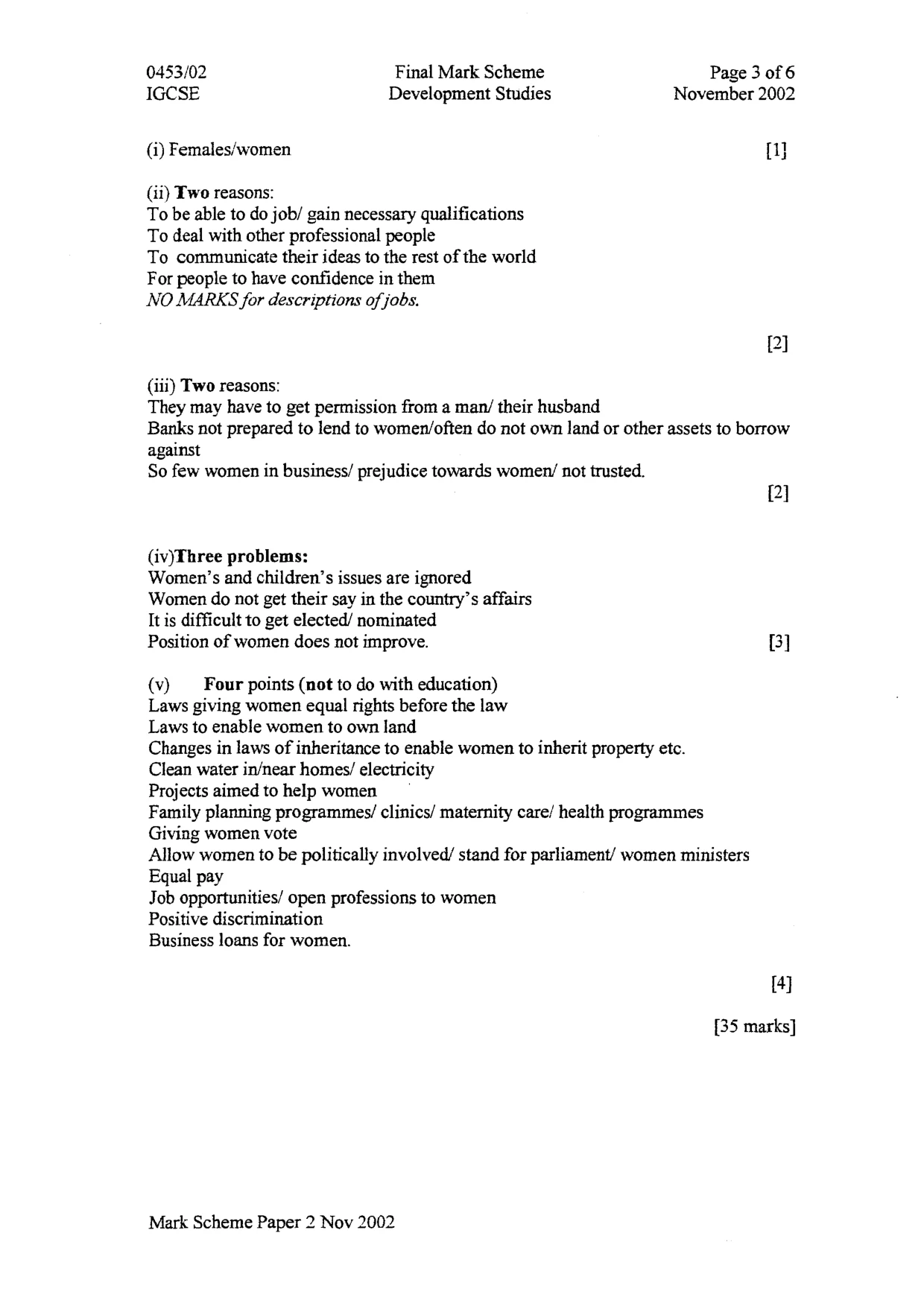 Mark scheme, page 3 of 6