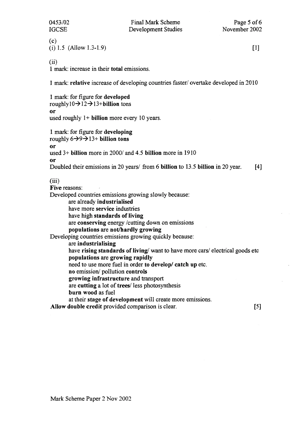 Mark scheme, page 5 of 6