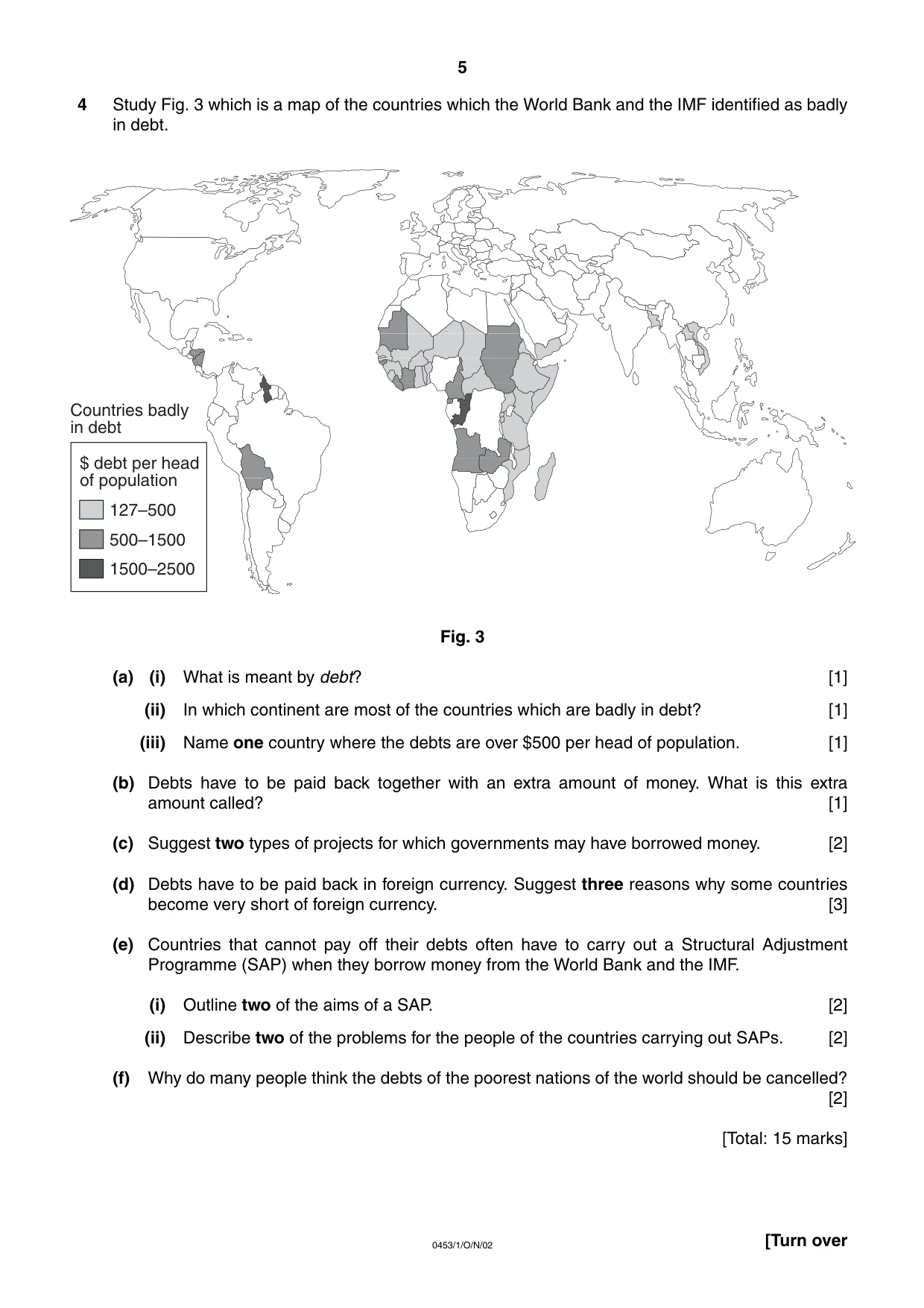 Cambridge IGCSE Development Studies 0453 2002 Oct/Nov Paper 1 · Variant 1 question paper, page 5 of 8