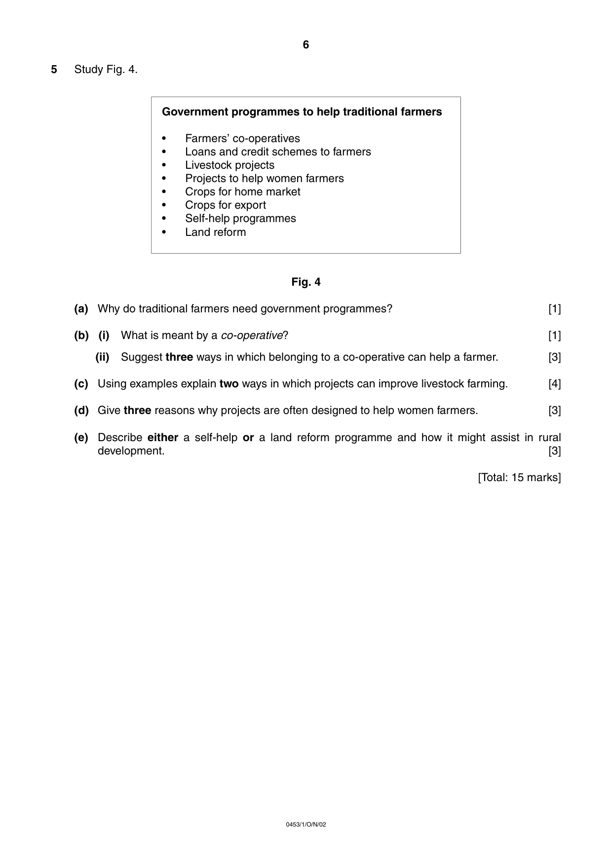 Cambridge IGCSE Development Studies 0453 2002 Oct/Nov Paper 1 · Variant 1 question paper, page 6 of 8