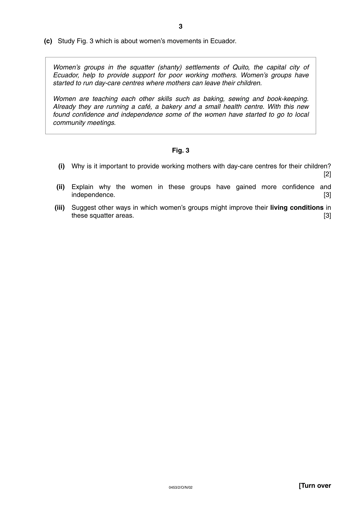 Cambridge IGCSE Development Studies 0453 2002 Oct/Nov Paper 2 · Variant 1 question paper, page 3 of 8