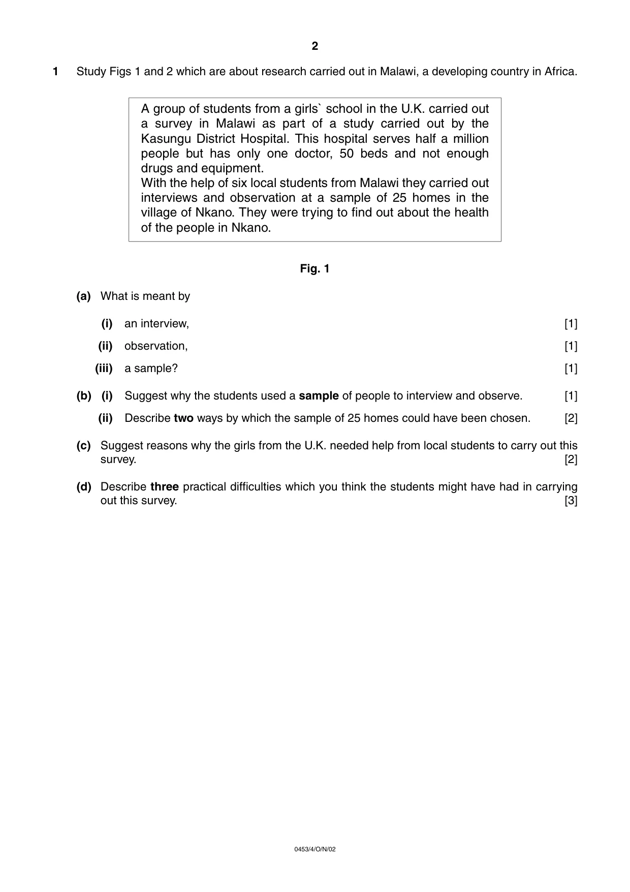 Cambridge IGCSE Development Studies 0453 2002 Oct/Nov Paper 4 · Variant 1 question paper, page 2 of 8
