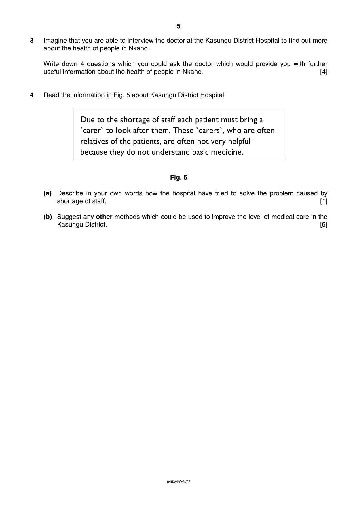 Cambridge IGCSE Development Studies 0453 2002 Oct/Nov Paper 4 · Variant 1 question paper, page 5 of 8