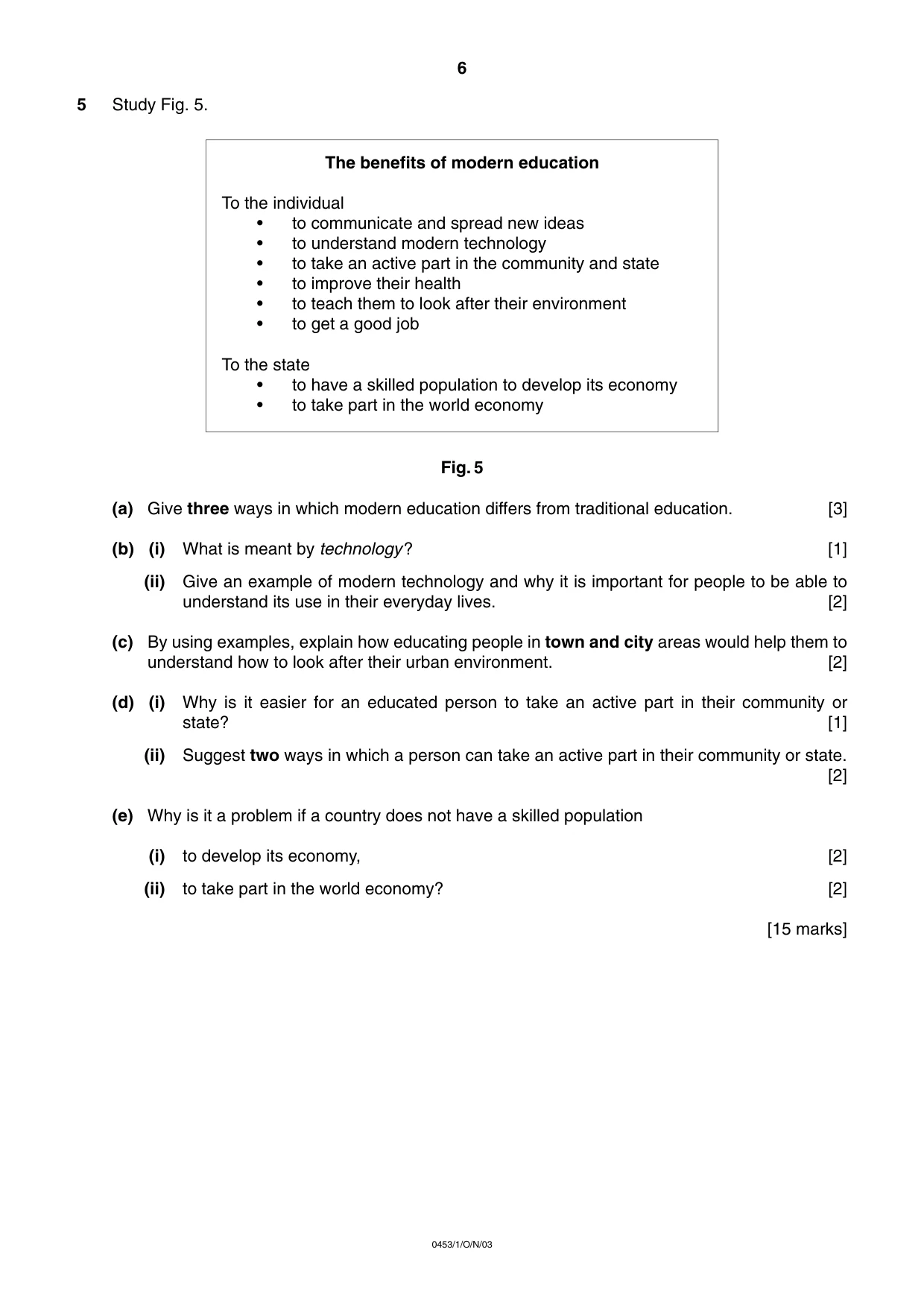 Cambridge IGCSE Development Studies 0453 2003 Oct/Nov Paper 1 · Variant 1 question paper, page 6 of 8