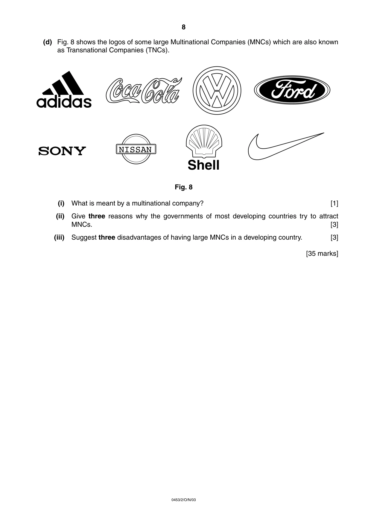Cambridge IGCSE Development Studies 0453 2003 Oct/Nov Paper 2 · Variant 1 question paper, page 8 of 8