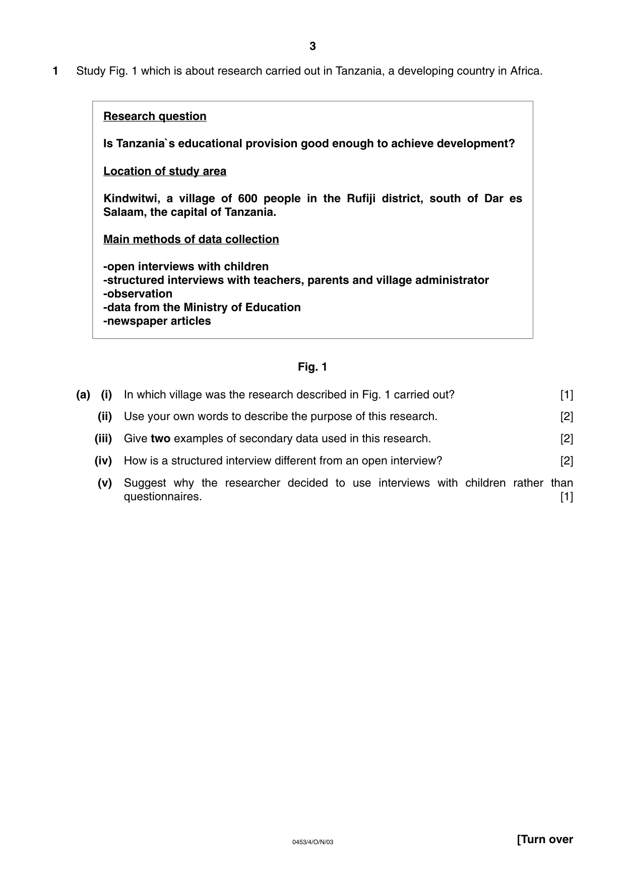 Cambridge IGCSE Development Studies 0453 2003 Oct/Nov Paper 4 · Variant 1 question paper, page 3 of 8