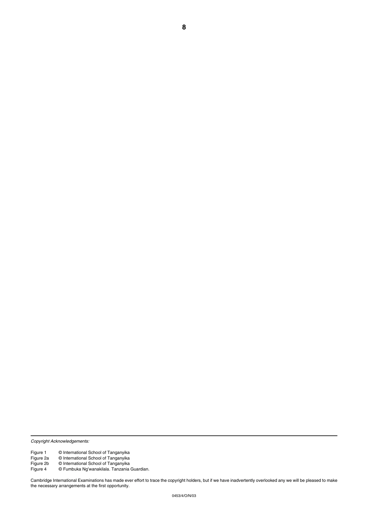 Cambridge IGCSE Development Studies 0453 2003 Oct/Nov Paper 4 · Variant 1 question paper, page 8 of 8