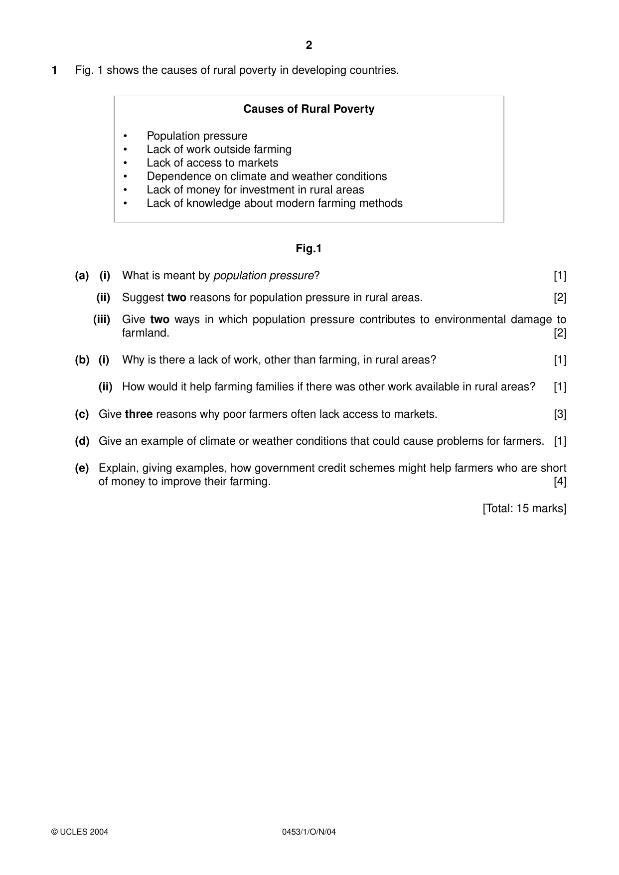 Cambridge IGCSE Development Studies 0453 2004 Oct/Nov Paper 1 · Variant 1 question paper, page 2 of 8