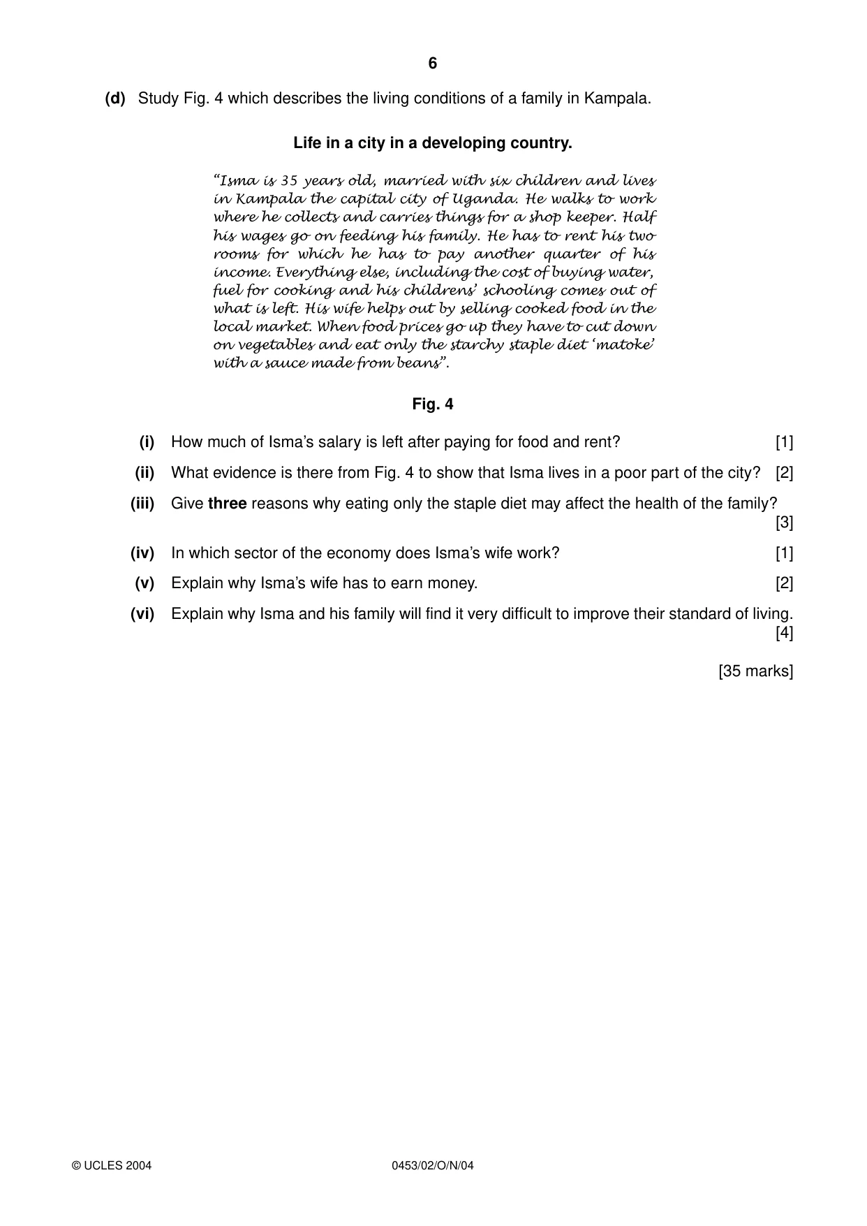 Cambridge IGCSE Development Studies 0453 2004 Oct/Nov Paper 2 · Variant 1 question paper, page 6 of 12