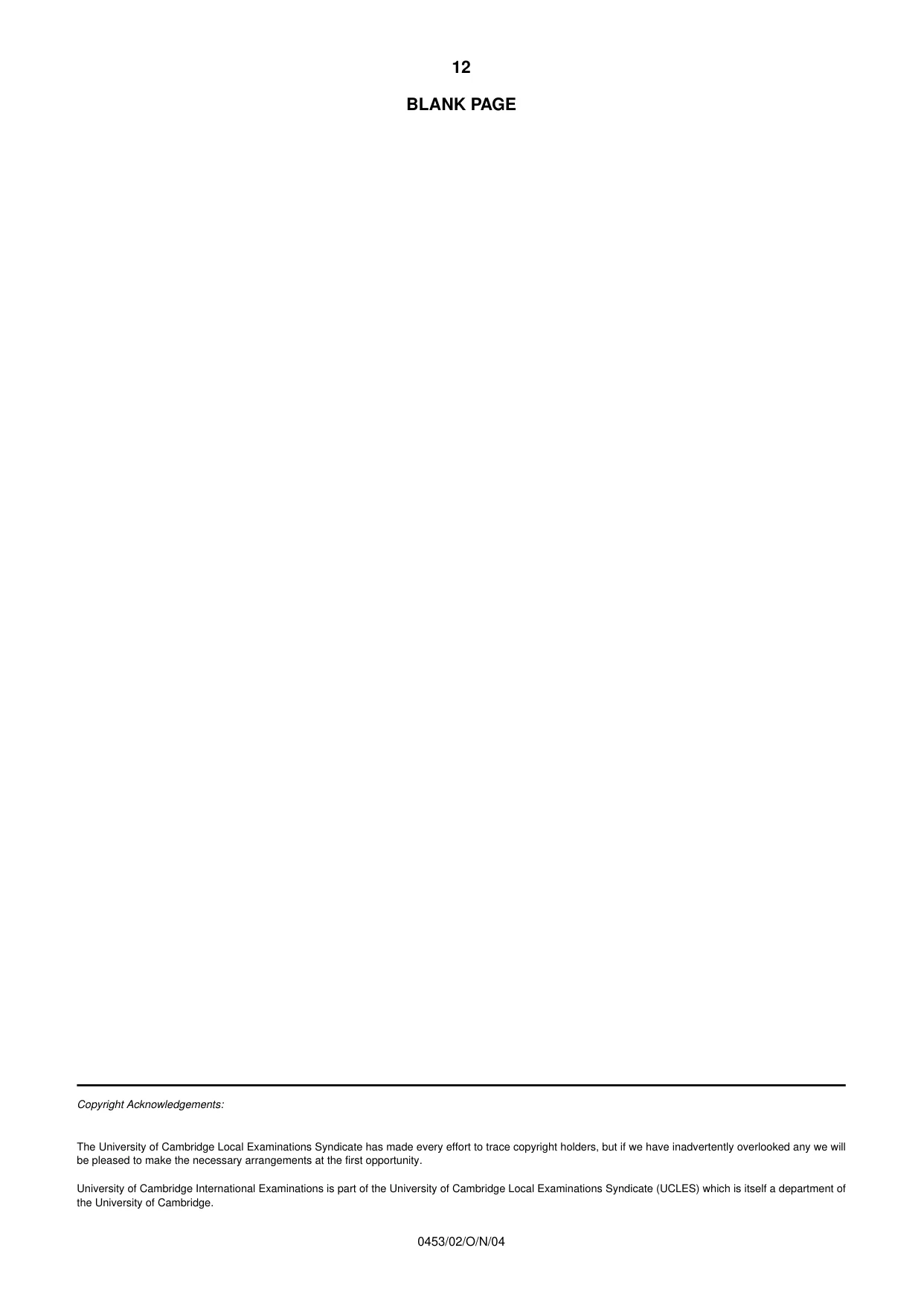 Cambridge IGCSE Development Studies 0453 2004 Oct/Nov Paper 2 · Variant 1 question paper, page 12 of 12
