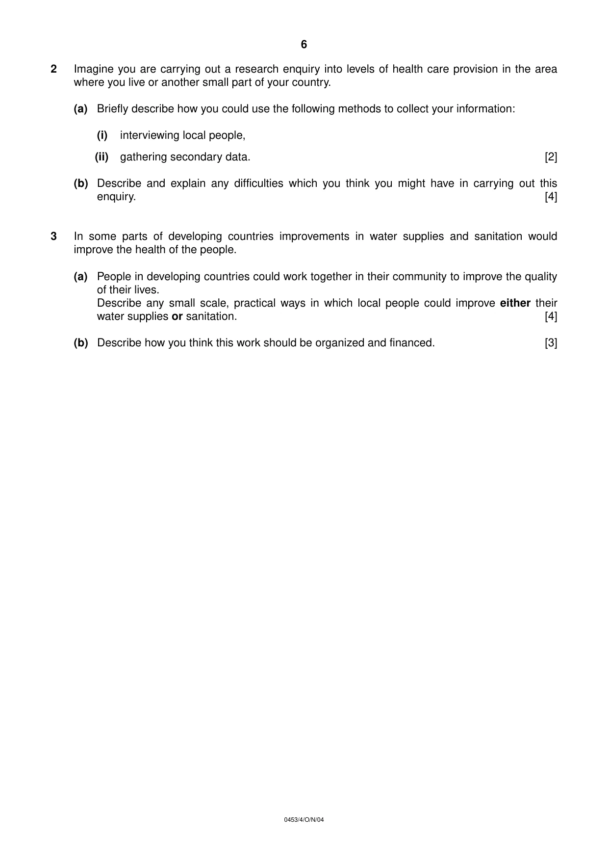 Cambridge IGCSE Development Studies 0453 2004 Oct/Nov Paper 4 · Variant 1 question paper, page 6 of 8