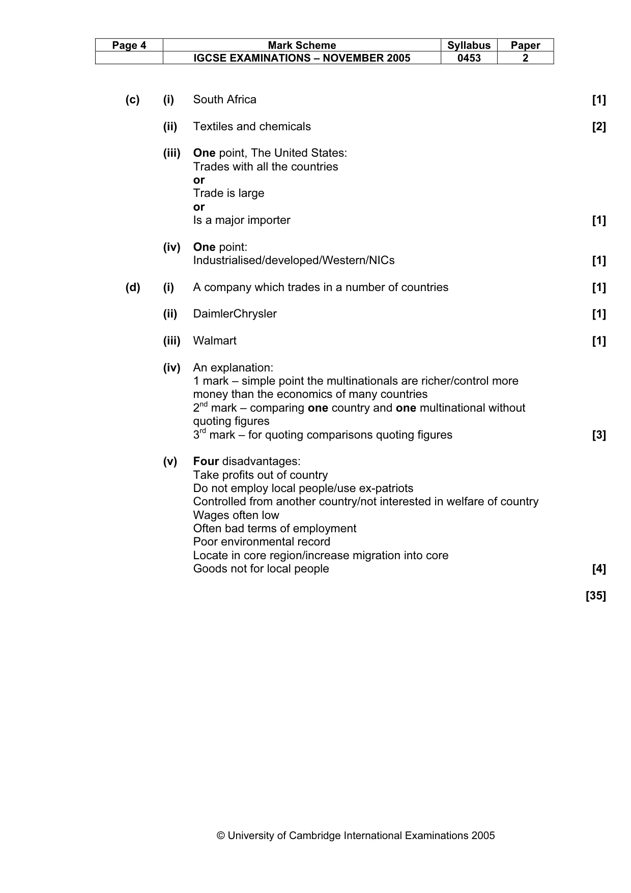Mark scheme, page 5 of 5
