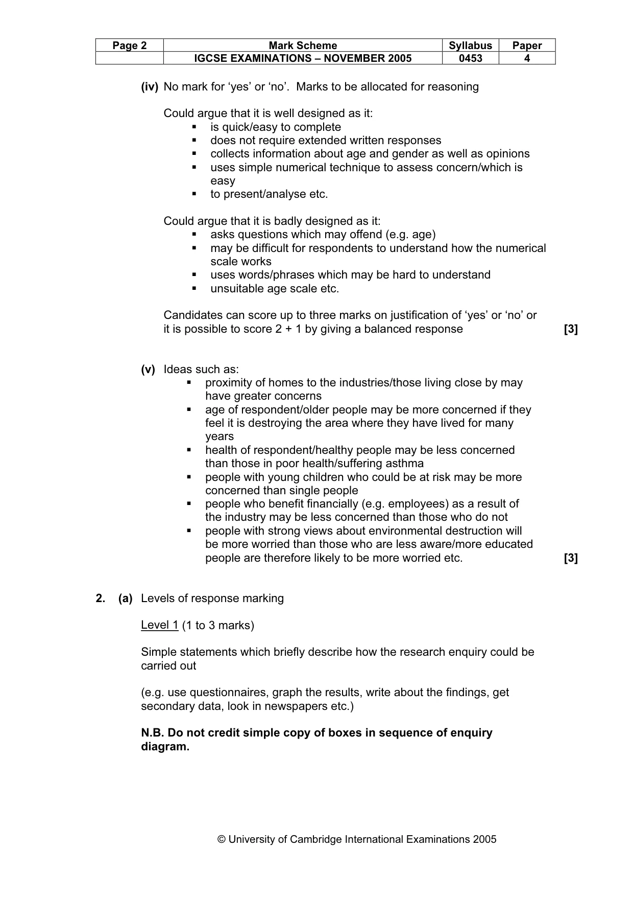 Mark scheme, page 3 of 5