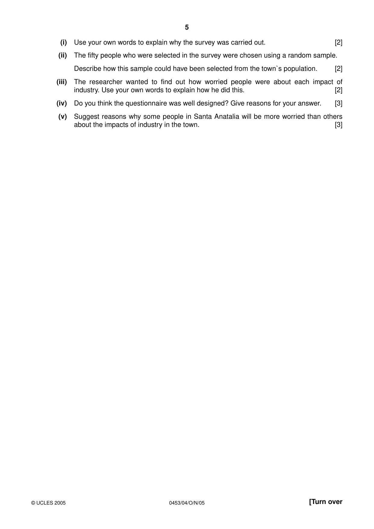 Cambridge IGCSE Development Studies 0453 2005 Oct/Nov Paper 4 · Variant 1 question paper, page 5 of 8