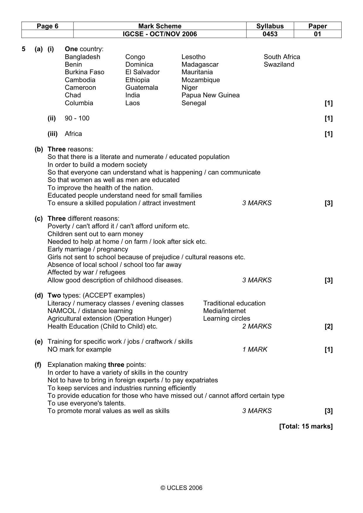Mark scheme, page 6 of 7