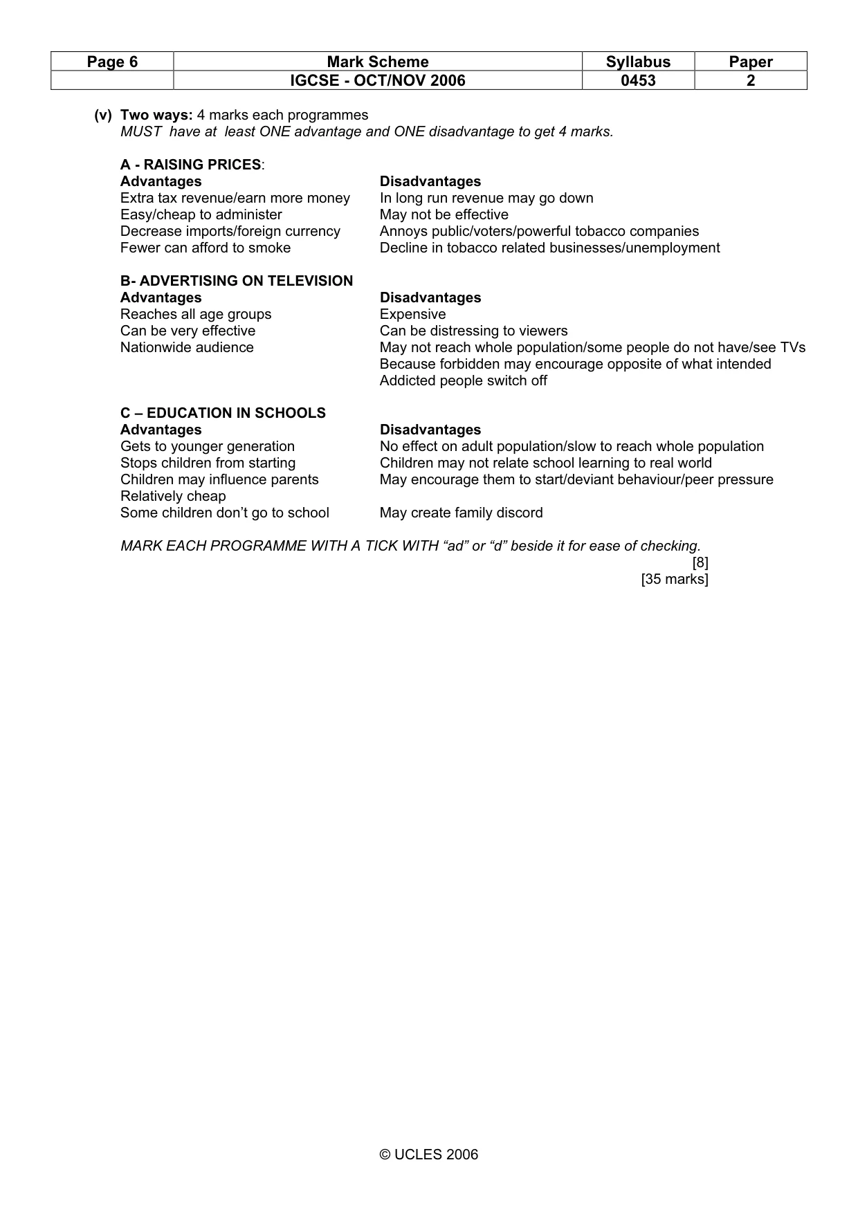 Mark scheme, page 6 of 6