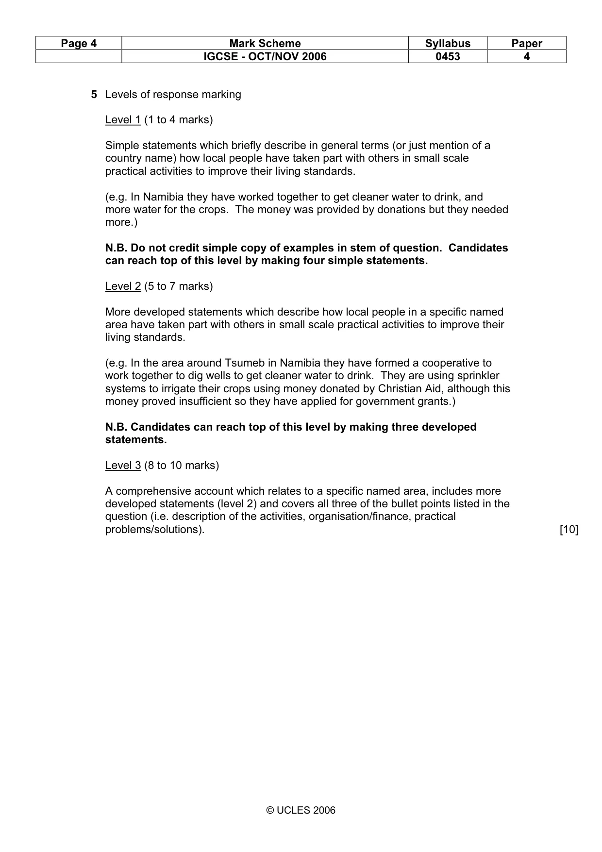 Mark scheme, page 4 of 4
