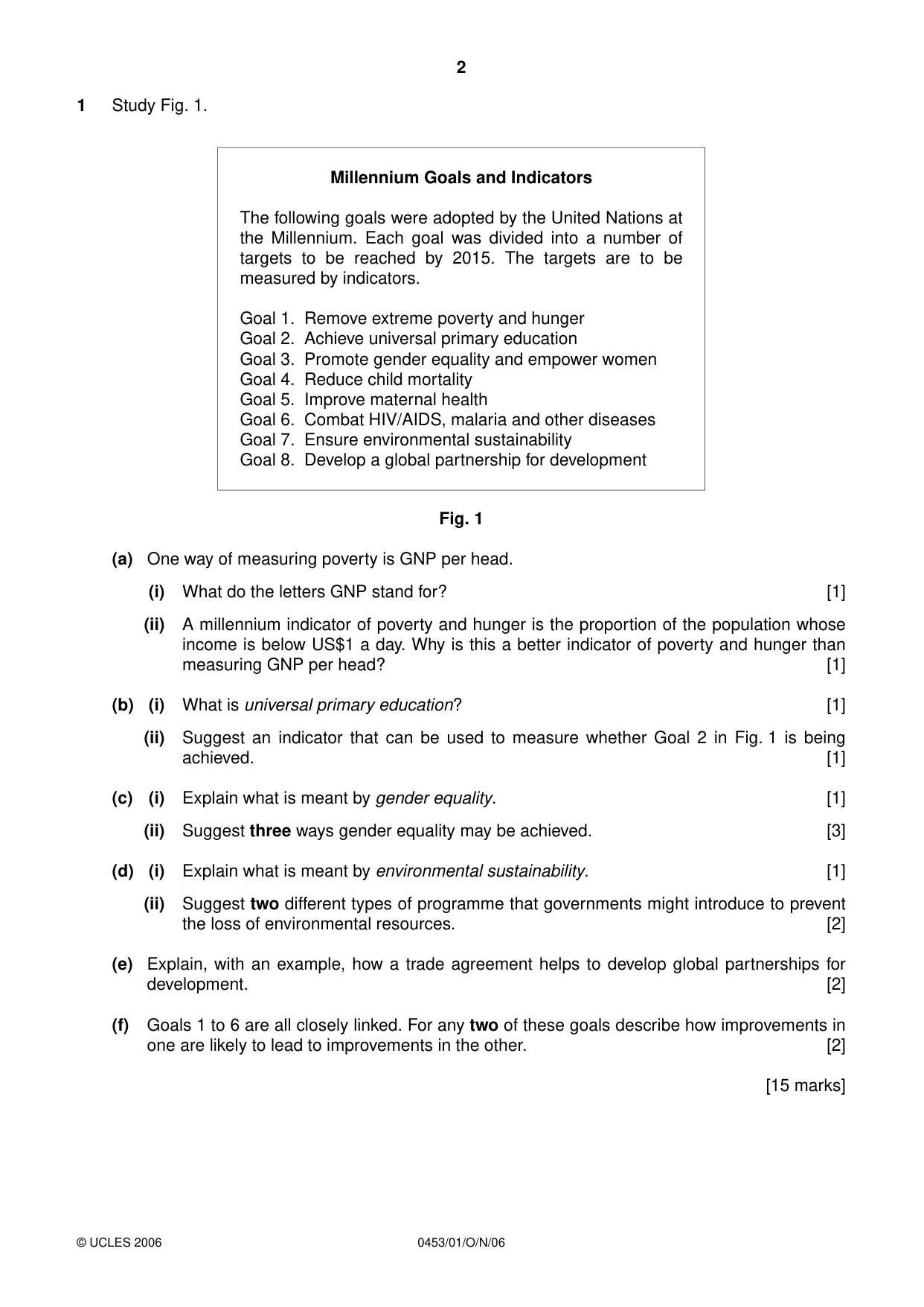 Cambridge IGCSE Development Studies 0453 2006 Oct/Nov Paper 1 · Variant 1 question paper, page 2 of 8