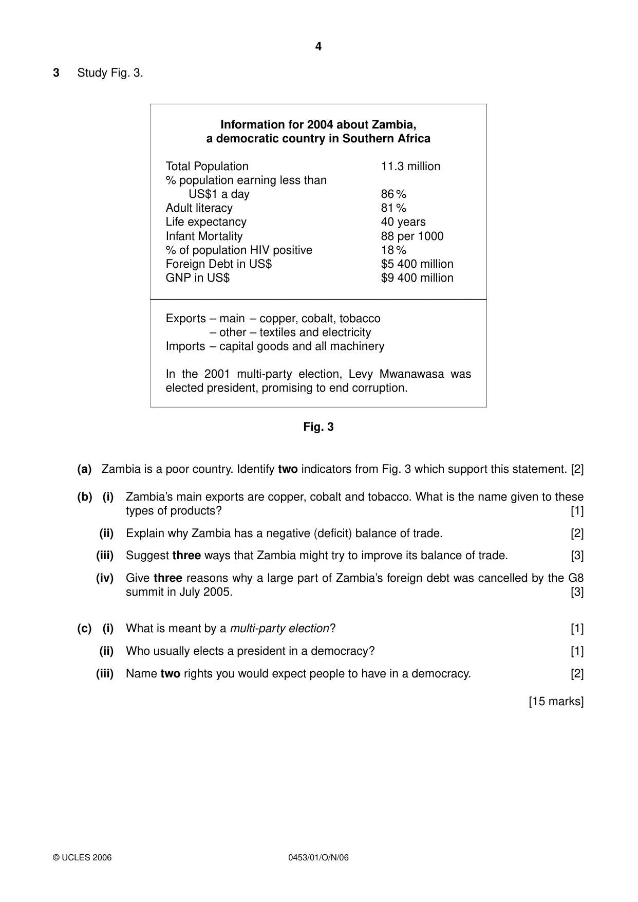 Cambridge IGCSE Development Studies 0453 2006 Oct/Nov Paper 1 · Variant 1 question paper, page 4 of 8
