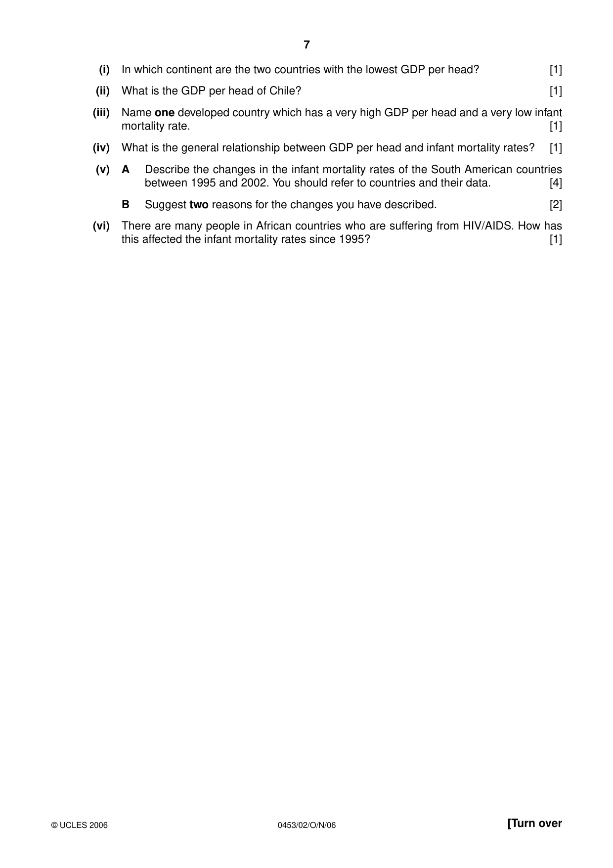Cambridge IGCSE Development Studies 0453 2006 Oct/Nov Paper 2 · Variant 1 question paper, page 7 of 12